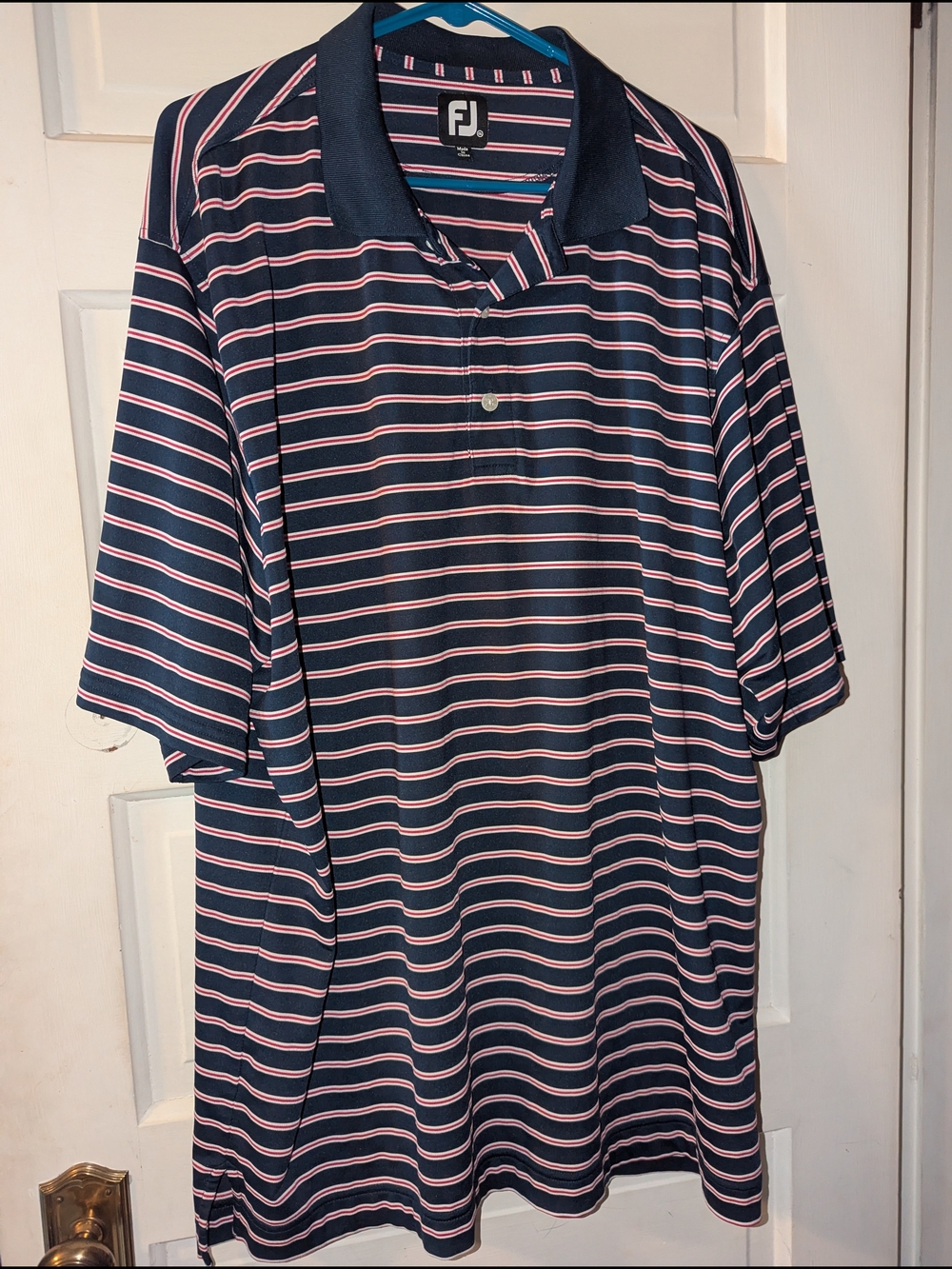 FootJoy Men's Navy and Red Striped Polo Shirt